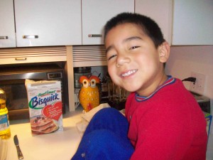 mateo making pancakes